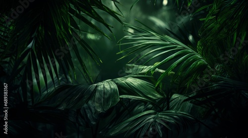 Aerial moody green Tropical green leaf in dark tone  jungle theme