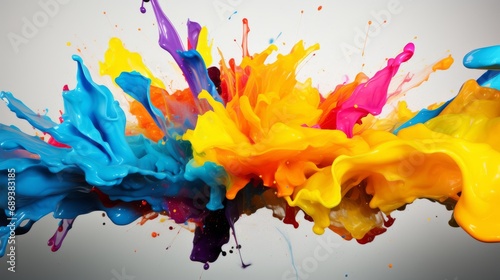 Abstract color splash against pastel background, yellow, blue, red, explosion, liquid © Pastel King