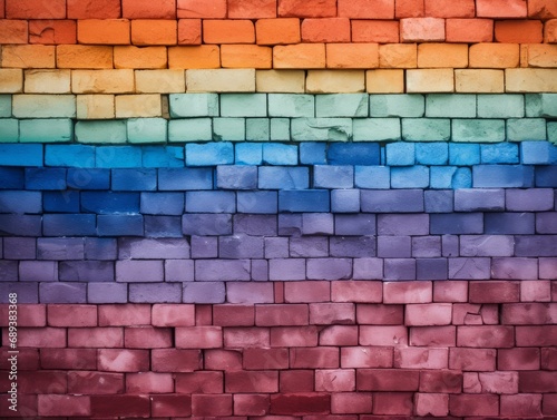 Brick wall painted in different colors, each brick in other color