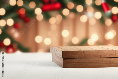 Empty Table Christmas Newy Year Blur Bokeh Background photo