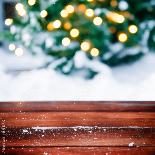 Empty Table Christmas Newy Year Blur Bokeh Background photo