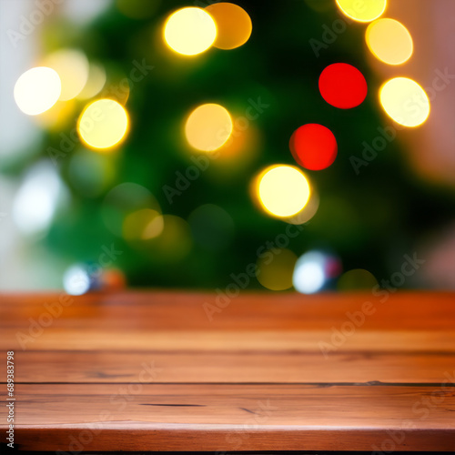 Empty Table Christmas Newy Year Blur Bokeh Background