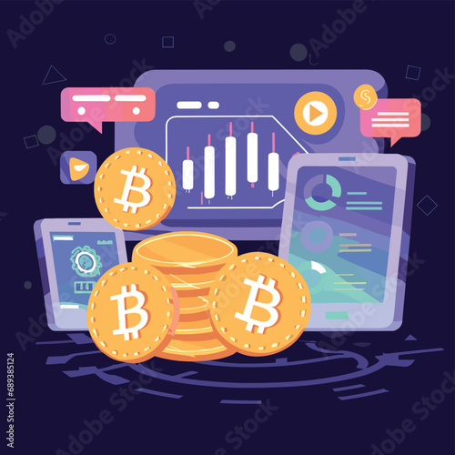 2d vector illustration colorful business , Digital currency market