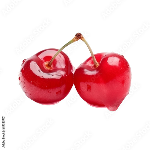 fresh organic half sliced cherry cut in half sliced with leaves isolated on white background with clipping path photo