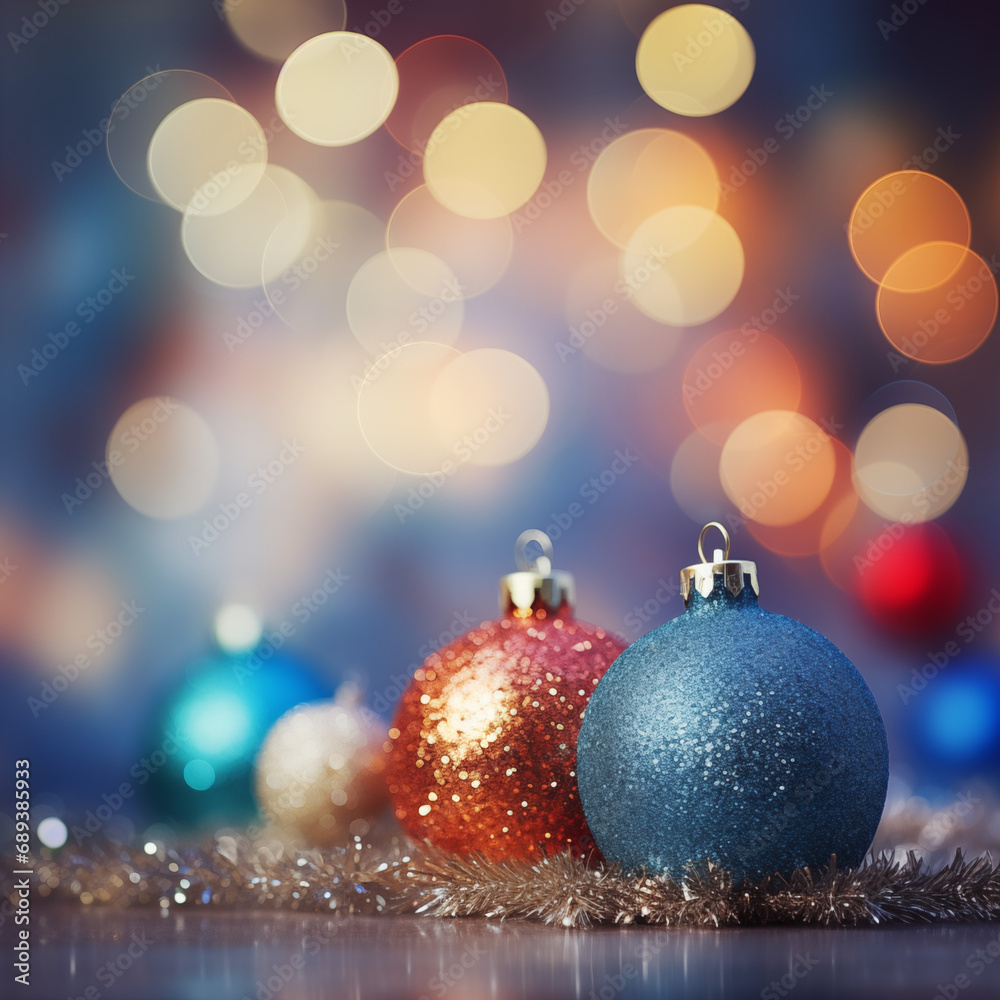 christmas background with baubles and snow christmas background with baubles and snow