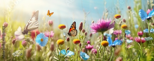 Spring meadow with butterflies  banner