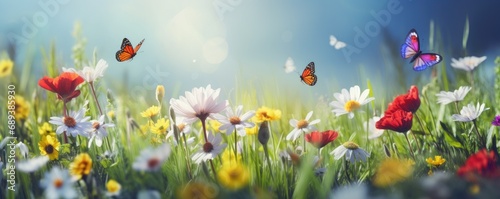 Summer meadow with butterflies  banner © Tixel