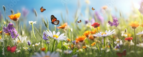 Summer meadow with butterflies  banner