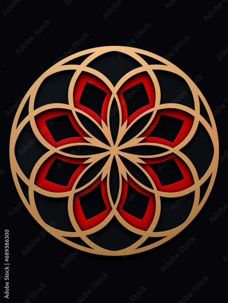 a geometric red circular design on a black background created with Generative Ai a geometric red circular design on a black background created with Generative Ai