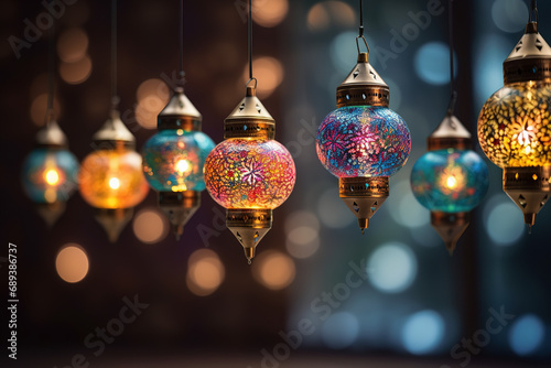 Eid colorful lamps or lanterns for Ramadan and other islamic muslim holidays. photo