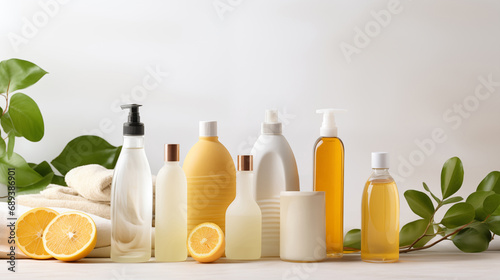 a set of natural cleaning products and detergents for home cleaning made from natural ingredients and toxic free