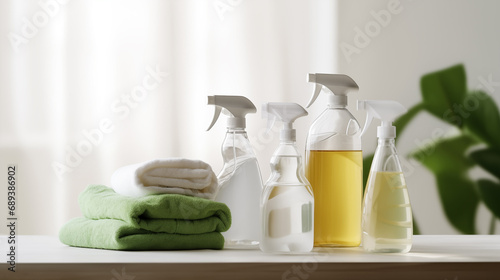 a set of natural cleaning products and detergents for home cleaning made from natural ingredients and toxic free