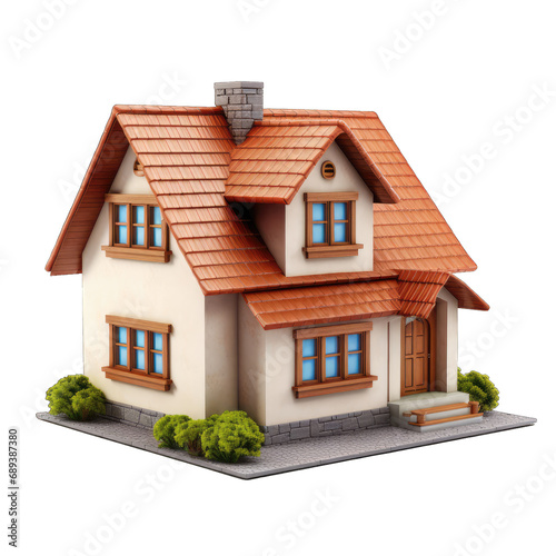 3d model toy house isolated on transparent and white background. PNG transparent © Stitch