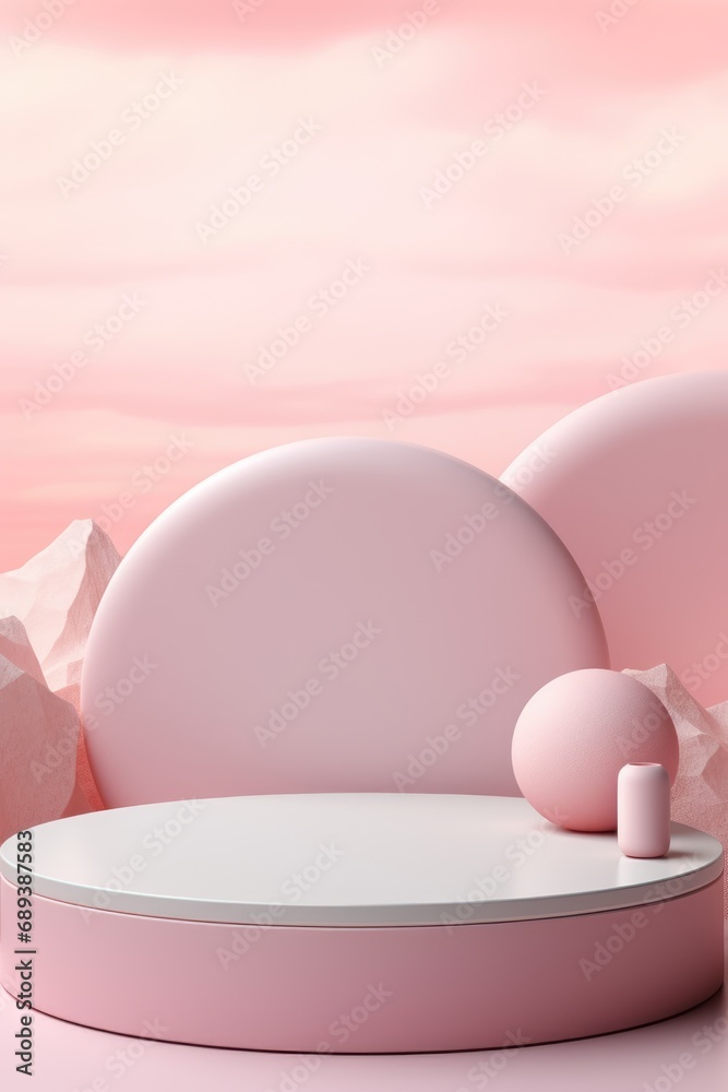 Fototapeta premium Mock up with podium for product display. Saint Valentine's day pink background