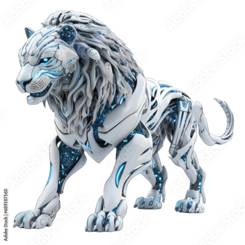 3d model white cybernetic robot lion isolated on transparent and white background. PNG transparent © Stitch