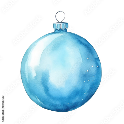 Blue Christmas ball watercolour illustration. clipart for design. Christmas elements. isolated on transparent background.