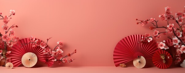 Chinese new year festive background with red decoration