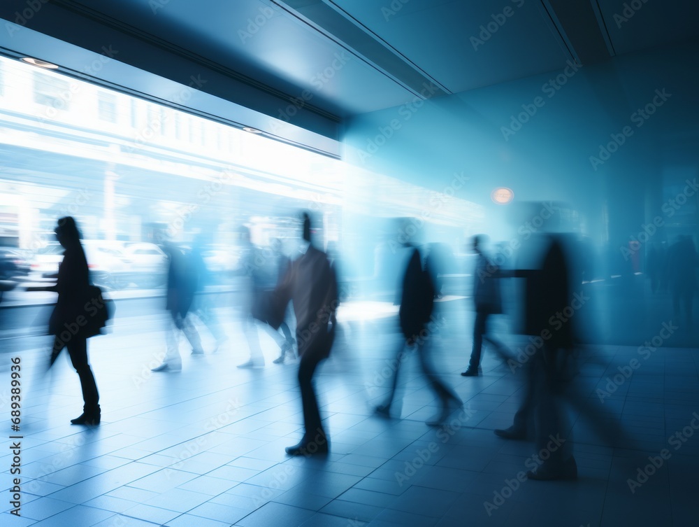 Blurry silhouettes of people in a hurry. Busy lifestyle concept