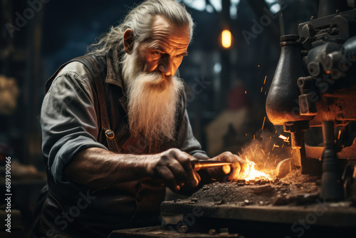 Wallpaper Mural A skilled blacksmith forging custom metalwork in a traditional countryside workshop. Concept of craftsmanship and metal artistry. Generative Ai. Torontodigital.ca