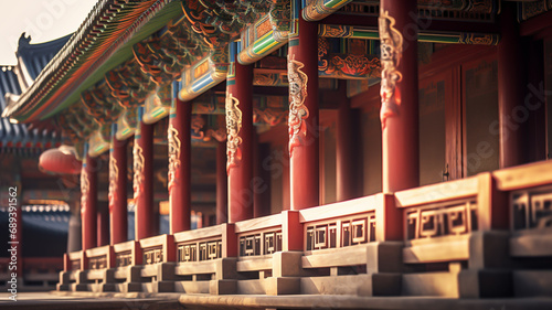 Gyeongbokgung palace landmark of Seoul, South Korea, Korean wooden traditional house in Gyeongbokgung the main royal palace of Joseon dynasty. photo