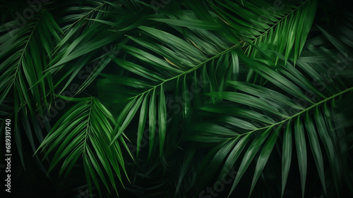 Natural green leaves and palms tropical rainforest background header 