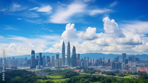 Canvas Print Landscape of Kuala lumpur skyline, Malaysia under cloudy blue sky