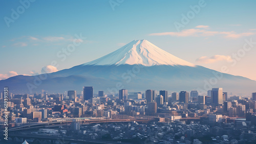 Tokyo skyline and mountain fuji in Japan photo