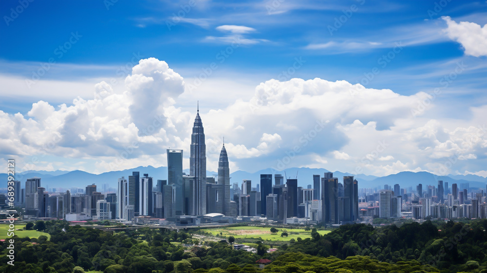 Landscape of Kuala lumpur skyline, Malaysia under cloudy blue sky