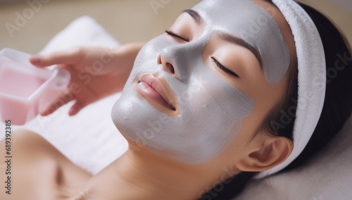 Mature woman in mask at an Asian beauty spa.