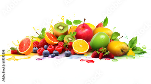 mix fruits on white background   a group of different fruits