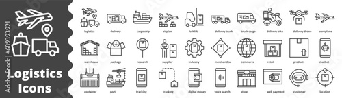 logistics icons . line vector illustration , transportation, supply, business product  industry