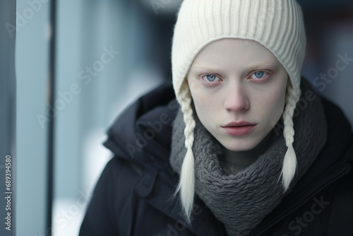 albino people human woman men girl boy Congenital disease, absence of pigment in skin and its appendages, in iris and pigmented membranes of eyes white individual skin.