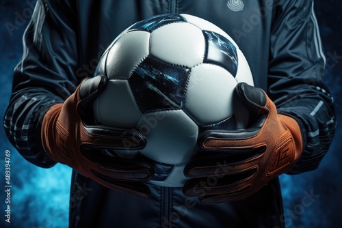 the goalkeeper's hands cradle the soccer ball with assurance, portraying a moment of control and strategic decision-making in the heart of the game