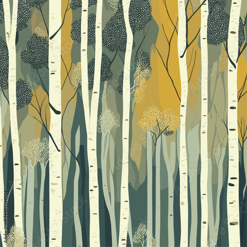 Birch tree pattern. Seamless vector illustration pattern with autumn birch trees. Perfect for textile, wallpaper or print design. Fabric Design for wallpapers, web site background, postcard.