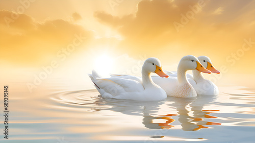 Goose patiently waiting at the edge isolated pastel background,,
Couple of mute swans in a flooded meadow in the morning ,,
Sunset Serenity  Pair of Swans on Water