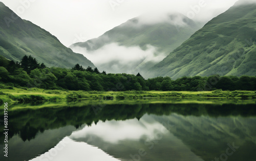 Nature landscape with lake reflections and mountain range