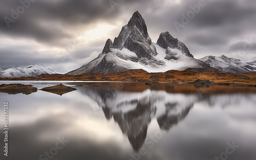 Nature landscape with lake reflections and mountain range