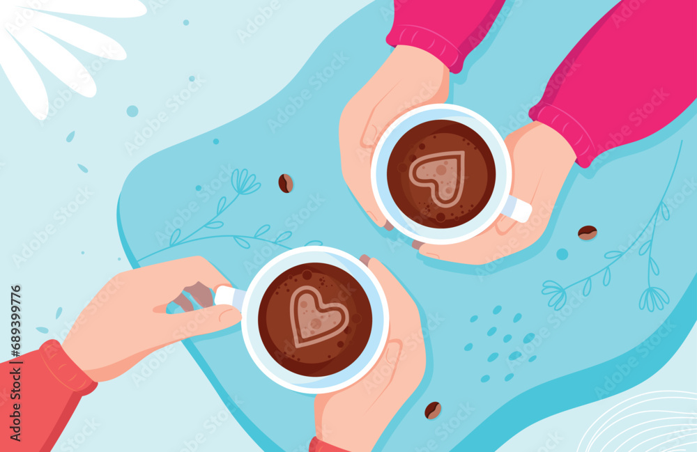 Hand with a cup of coffee. Set of diverse woman hands holding a cups of coffee, espresso or cappuccino. Coffee break. Hand drawn vector illustration isolated on light background. Flat cartoon style. Hand with a cup of coffee. Set of diverse woman hands holding a cups of coffee, espresso or cappuccino. Coffee break. Hand drawn vector illustration isolated on light background. Flat cartoon style.