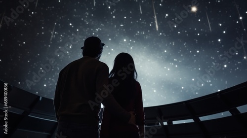 A couple gazing at the stars inside a planetarium. photo