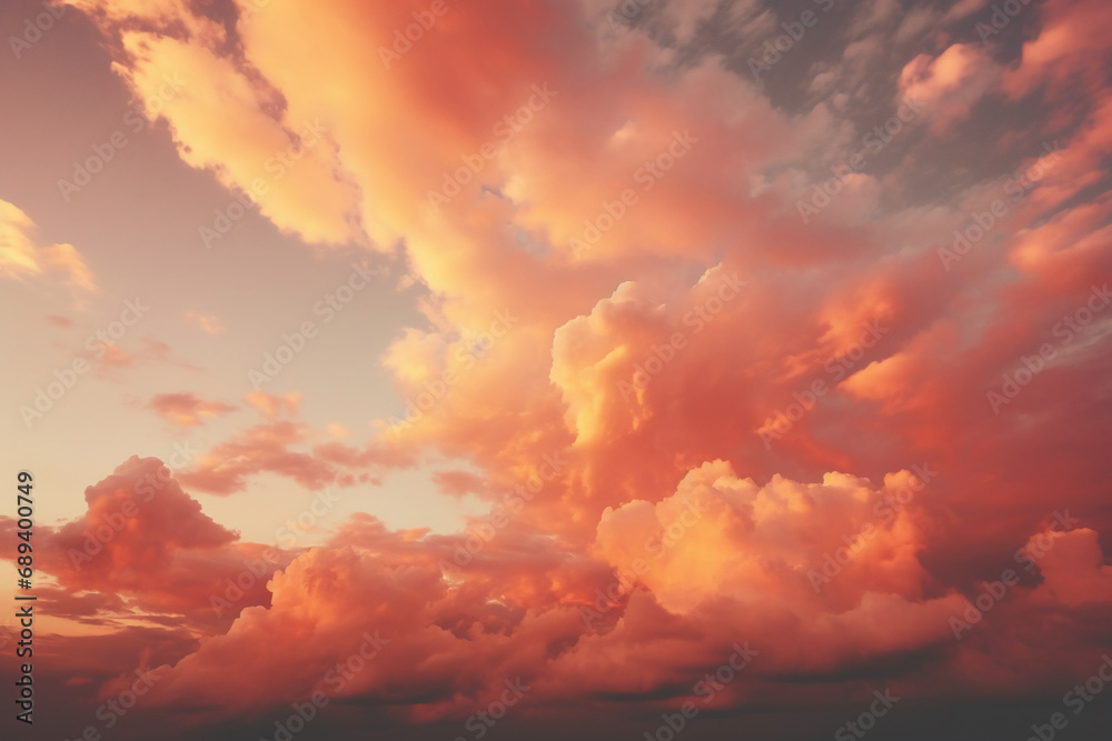 Beautiful photography of clouds in the sky, rich orange colour grade. AI generative