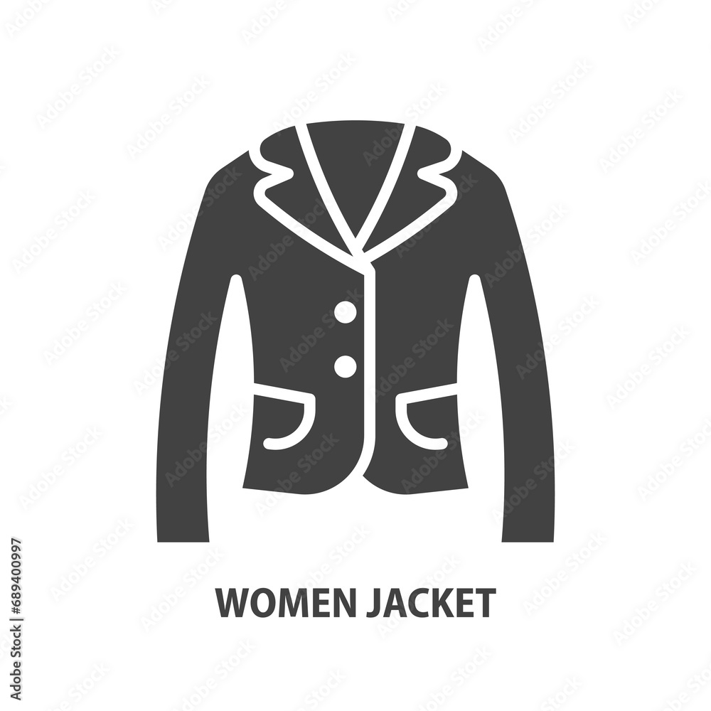 Women jacket glyph icon. Vector illustration. Women jacket glyph icon. Vector illustration.