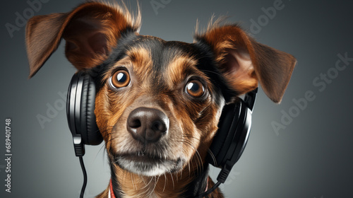 a basset hound listening to music with giant ears. generative ai photo