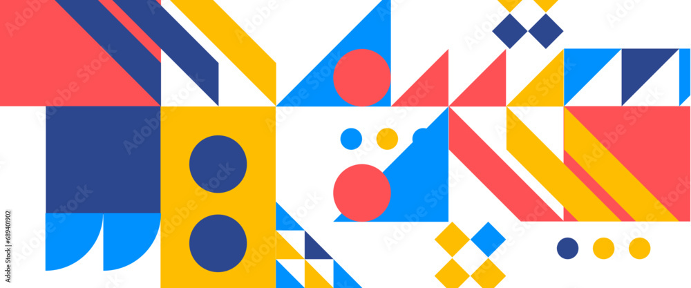 Colorful geometric mosaic seamless pattern illustration with creative abstract shapes. Suit for wallpaper, business, corporate, institution, party, festive, seminar, and talks