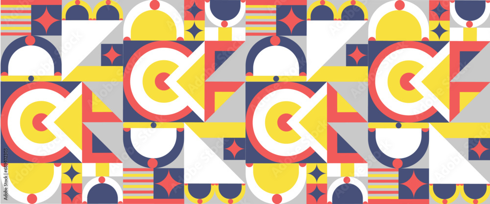 Obraz premium Colorful colourful modern vector abstract geometric background with circles, rectangles and squares simple shapes graphic pattern Creative concept for business, technology, science or print design