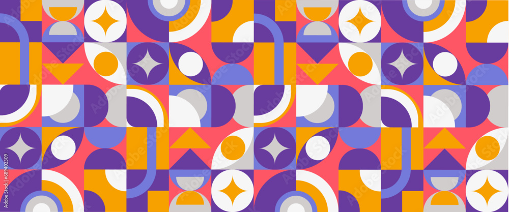 Naklejka premium Colorful geometric mosaic seamless pattern illustration with creative abstract shapes. Creative concept for business, technology, science or print design