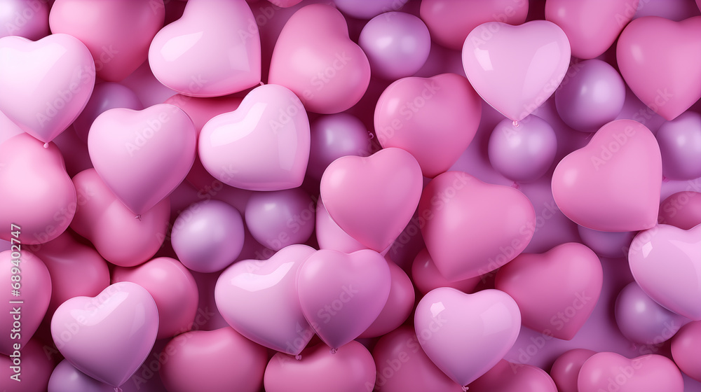 Valentine's day background with pink hearts shaped balloons