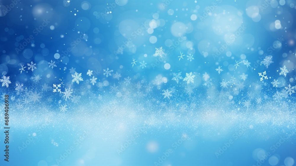 Abstract blue background with snowflakes and bokeh