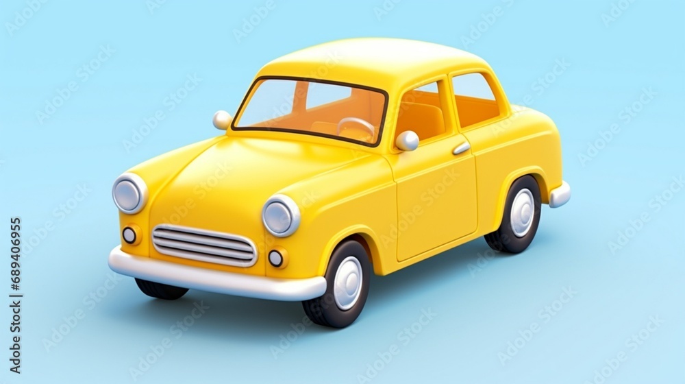 yellow car on blue background
