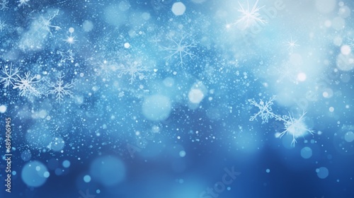 Abstract blue background with snowflakes and bokeh © Matthew