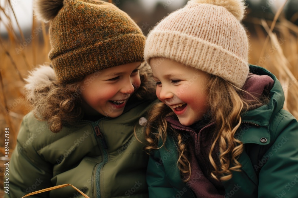 Obraz premium Siblings hugging each other and having fun together